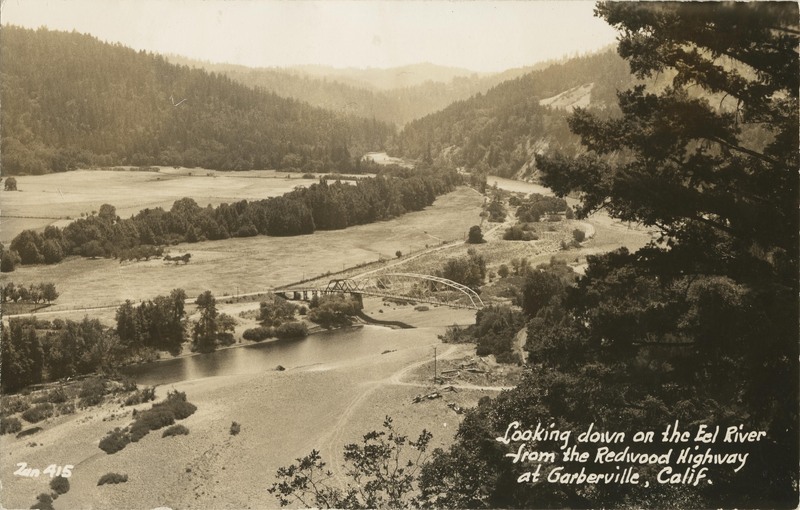 Looking down on the Eel River from the Redwood Highway at Garberville, Calif