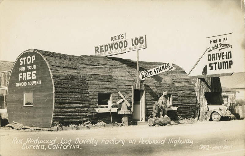 Rex Redwood Log Novelty Factory on Redwood Highway - Eureka -Art-Ray