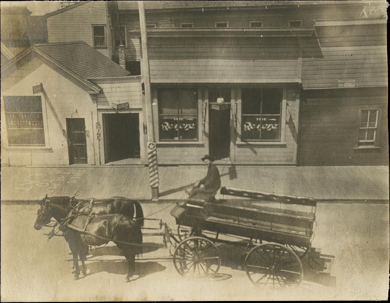 Horses hitched to wagon - possibly Eureka (The Revere)