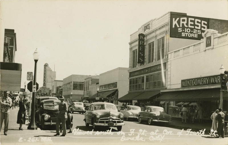 Viewed south on F St at Cor of Fourth St - Eureka, Calif