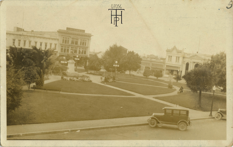 looking southwest across Arcata Plaza; Jacoby Storehouse in view