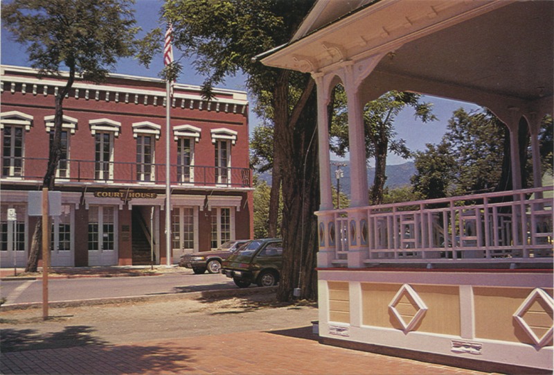 The Band Stand (c1910) and Trinity County Court House, built 1856 - Weaverville - Eastman's Studio