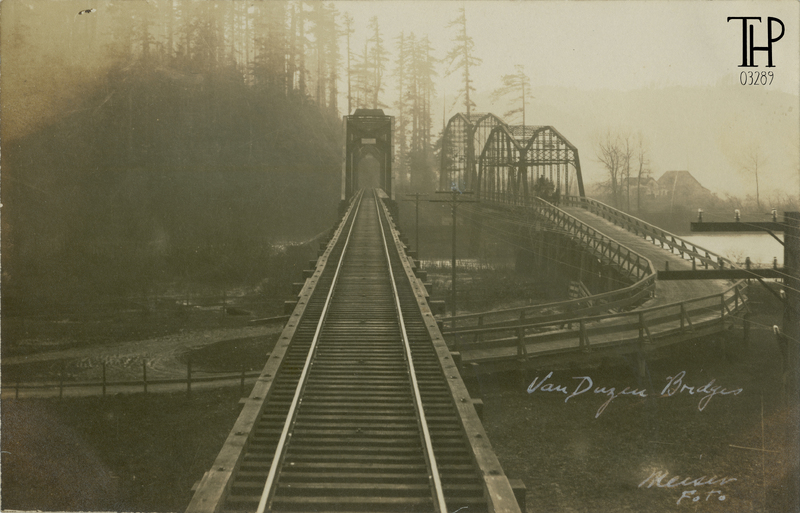 Railroad and wagon road over Van Duzen River near Alton - Meiser Photo